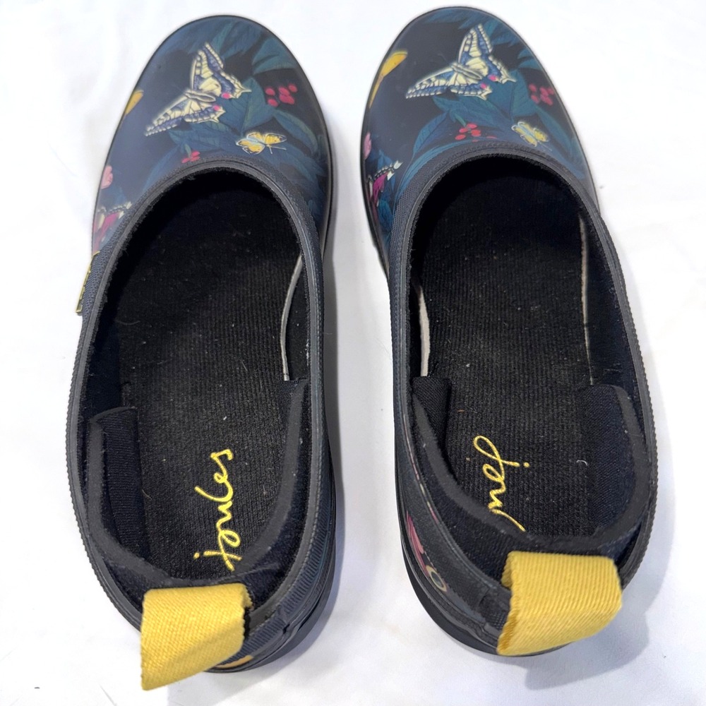 JOULES‎ Butterfly Wellington Boot Clogs Rain Slip Pop On Black Women's Size 6 - Picture 5 of 8
